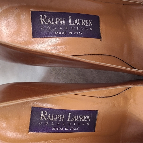 Vintage Ralph Lauren Collection Purple Label Caramel Leather Heels Size 7 - Picture 3 of 13